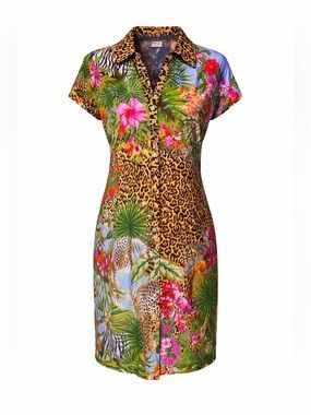 Johnny Was NWT Jungle Leopard Floral Janie Dress Boho Resort Luxe- Sz Small